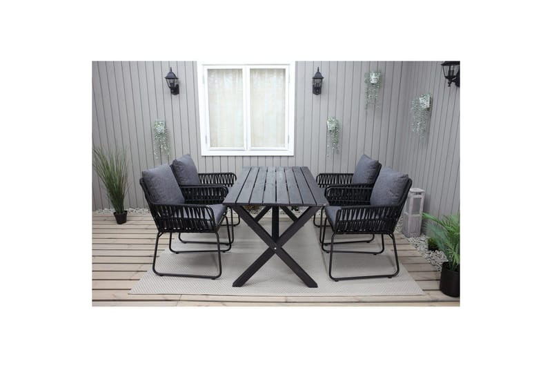 Udendørs møbelgruppe 150 cm Bord & 4 Levanto grå stole Sort - Sort - Havemøbler - Udendørsgruppe - Havesæt