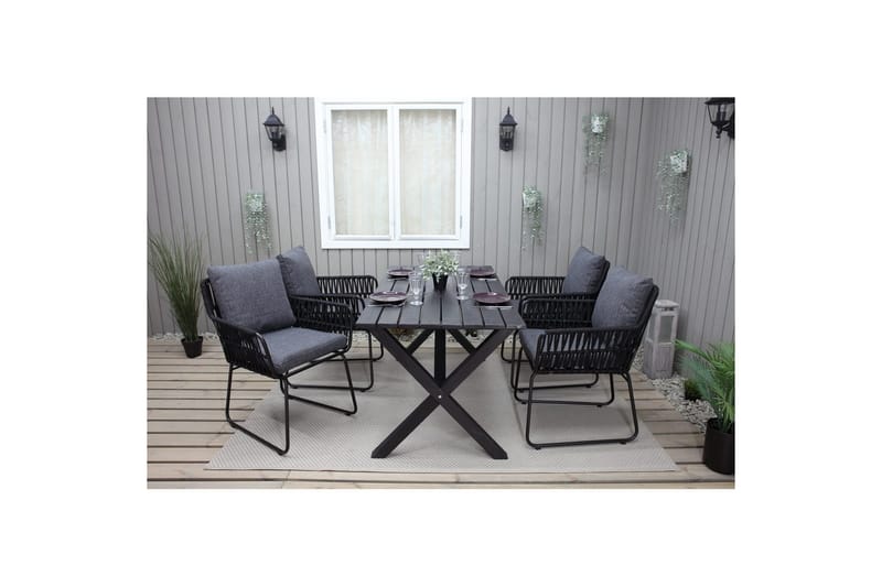 Udendørs møbelgruppe 150 cm Bord & 4 Levanto grå stole Sort - Sort - Havemøbler - Udendørsgruppe - Havesæt