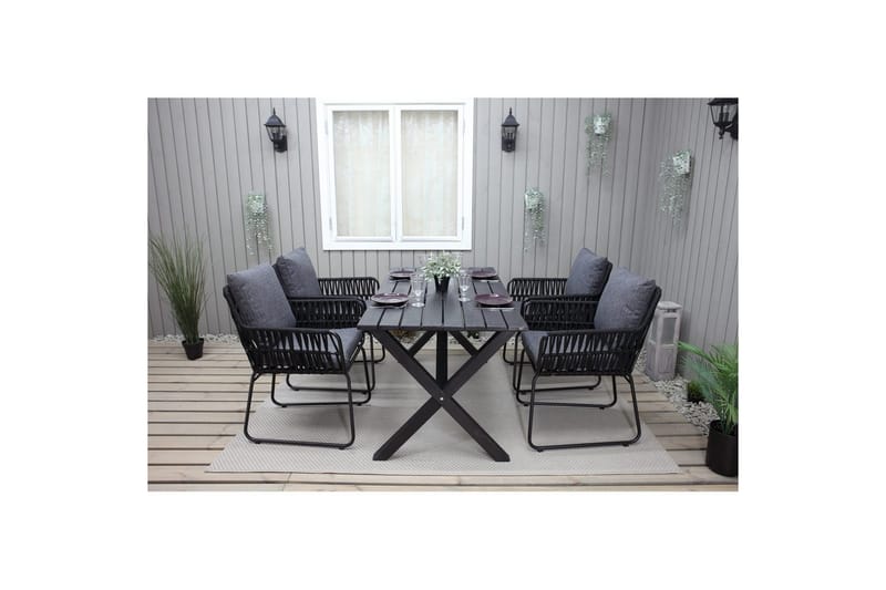 Udendørs møbelgruppe 150 cm Bord & 4 Levanto grå stole Sort - Sort - Havemøbler - Udendørsgruppe - Havesæt