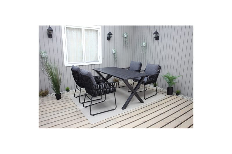 Udendørs møbelgruppe 150 cm Bord & 4 Levanto grå stole Sort - Sort - Havemøbler - Udendørsgruppe - Havesæt