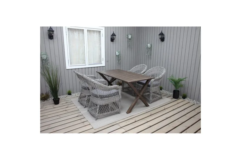 Udendørs møbelgruppe 150 cm Bord & 4 Merida grå stole Brun - Brun - Havemøbler - Udendørsgruppe - Havesæt
