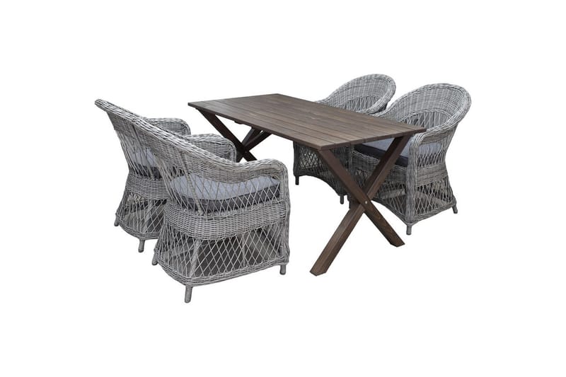 Udendørs møbelgruppe 150 cm Bord & 4 Merida grå stole Brun - Brun - Havemøbler - Udendørsgruppe - Havesæt