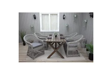 Udendørs møbelgruppe 150 cm Bord & 4 Merida grå stole Brun - Brun - Havemøbler - Udendørsgruppe - Havesæt