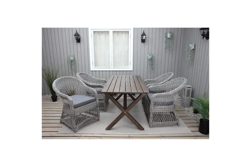 Udendørs møbelgruppe 150 cm Bord & 4 Merida grå stole Brun - Brun - Havemøbler - Udendørsgruppe - Havesæt