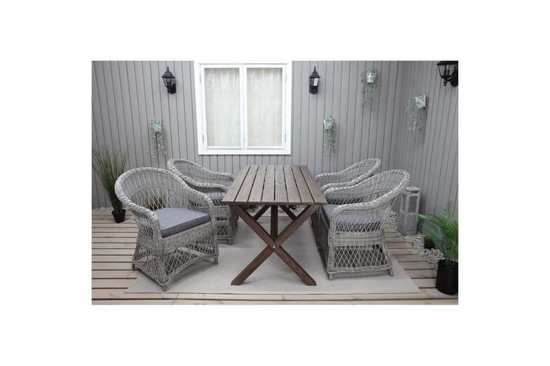 Udendørs møbelgruppe 150 cm Bord & 4 Merida grå stole Brun - Brun - Havemøbler - Udendørsgruppe - Havesæt