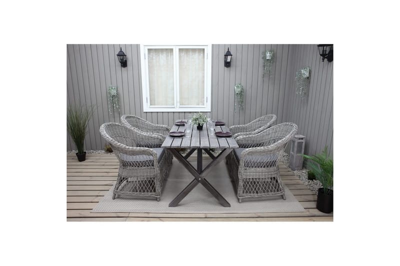 Udendørs møbelgruppe 150 cm Bord & 4 Merida grå stole Grå - Grå - Havemøbler - Udendørsgruppe - Havesæt