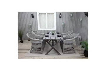 Udendørs møbelgruppe 150 cm Bord & 4 Merida grå stole Grå - Grå - Havemøbler - Udendørsgruppe - Havesæt