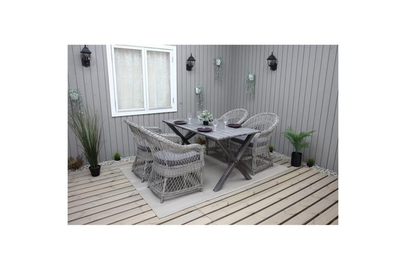Udendørs møbelgruppe 150 cm Bord & 4 Merida grå stole Grå - Grå - Havemøbler - Udendørsgruppe - Havesæt