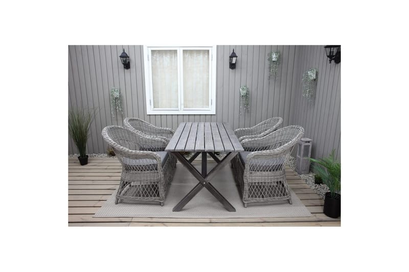 Udendørs møbelgruppe 150 cm Bord & 4 Merida grå stole Grå - Grå - Havemøbler - Udendørsgruppe - Havesæt