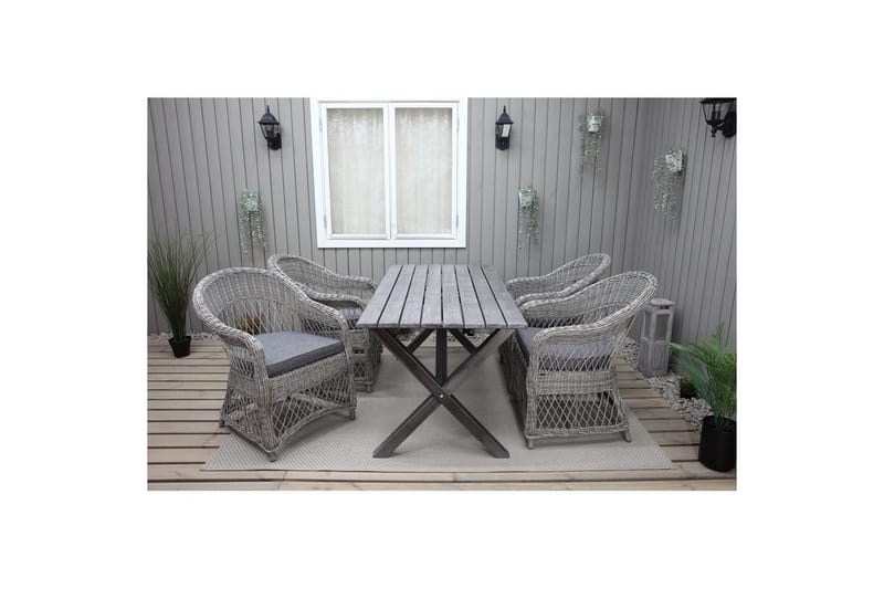 Udendørs møbelgruppe 150 cm Bord & 4 Merida grå stole Grå - Grå - Havemøbler - Udendørsgruppe - Havesæt