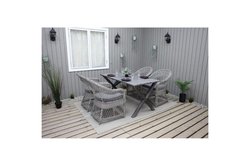 Udendørs møbelgruppe 150 cm Bord & 4 Merida grå stole Grå - Grå - Havemøbler - Udendørsgruppe - Havesæt