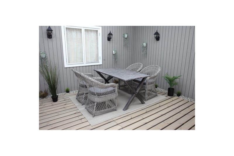Udendørs møbelgruppe 150 cm Bord & 4 Merida grå stole Grå - Grå - Havemøbler - Udendørsgruppe - Havesæt