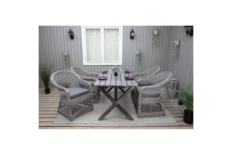 Udendørs møbelgruppe 150 cm Bord & 4 Merida grå stole Grå - Grå - Havemøbler - Udendørsgruppe - Havesæt