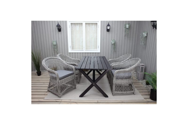 Udendørs møbelgruppe 150 cm Bord & 4 Merida grå stole Sort - Sort - Havemøbler - Udendørsgruppe - Havesæt