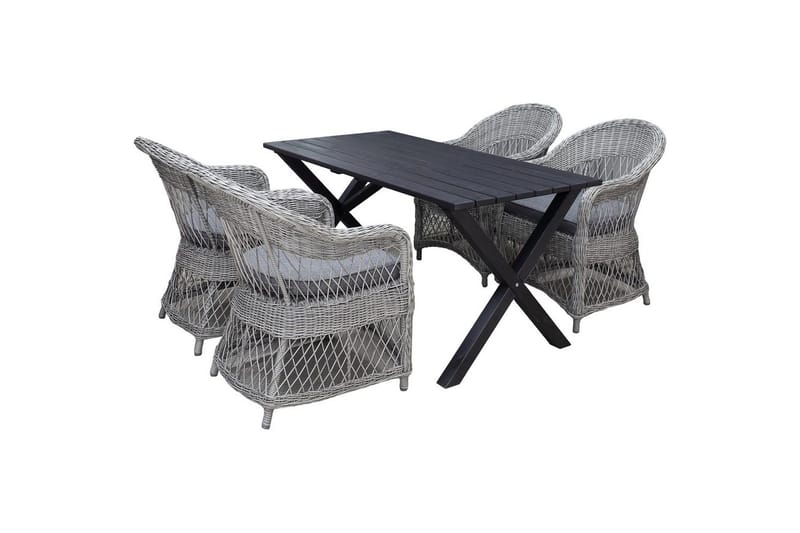 Udendørs møbelgruppe 150 cm Bord & 4 Merida grå stole Sort - Sort - Havemøbler - Udendørsgruppe - Havesæt