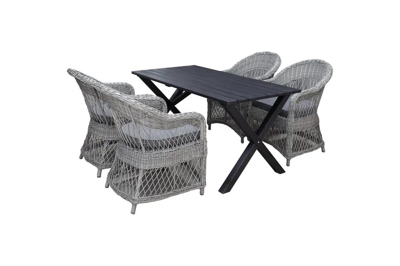 Udendørs møbelgruppe 150 cm Bord & 4 Merida grå stole Sort, Sort