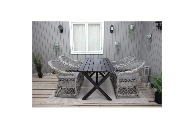 Udendørs møbelgruppe 150 cm Bord & 4 Merida grå stole Sort - Sort - Havemøbler - Udendørsgruppe - Havesæt