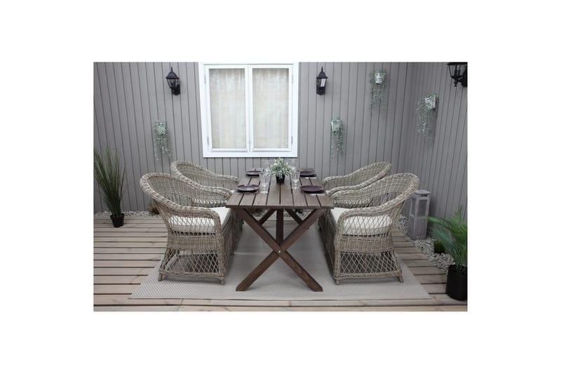 Udendørs møbelgruppe 150 cm Bord & 4 Merida naturel stole Brun - Brun - Havemøbler - Udendørsgruppe - Havesæt