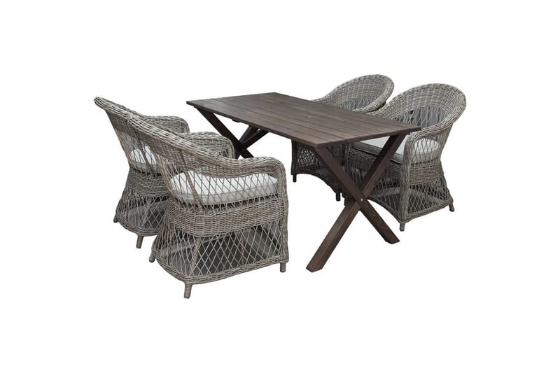 Udendørs møbelgruppe 150 cm Bord & 4 Merida naturel stole Brun - Brun - Havemøbler - Udendørsgruppe - Havesæt