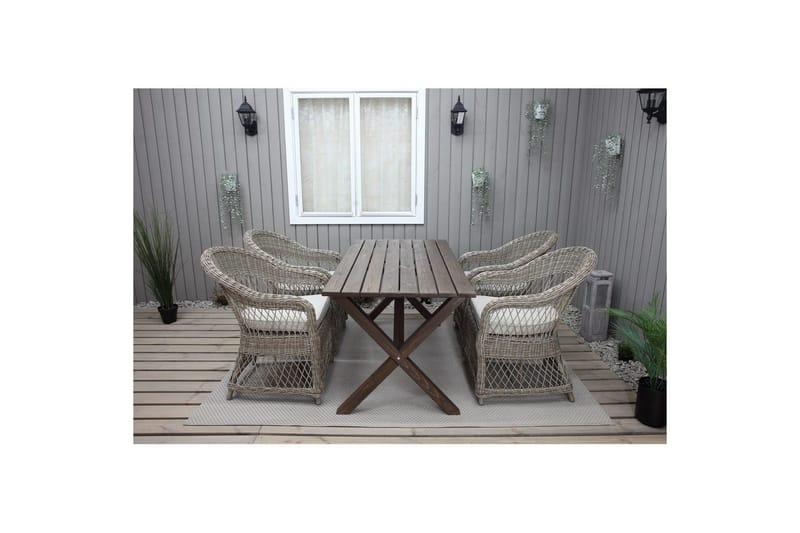 Udendørs møbelgruppe 150 cm Bord & 4 Merida naturel stole Brun - Brun - Havemøbler - Udendørsgruppe - Havesæt