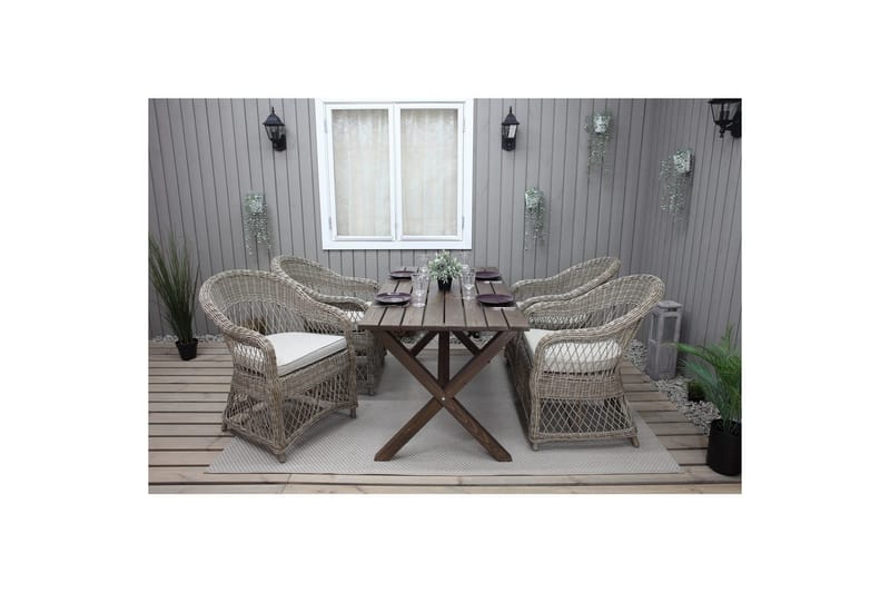 Udendørs møbelgruppe 150 cm Bord & 4 Merida naturel stole Brun - Brun - Havemøbler - Udendørsgruppe - Havesæt