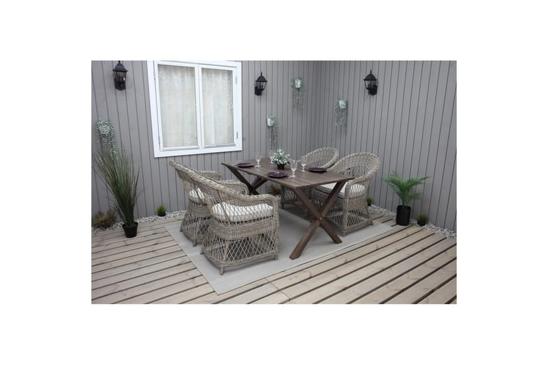 Udendørs møbelgruppe 150 cm Bord & 4 Merida naturel stole Brun - Brun - Havemøbler - Udendørsgruppe - Havesæt