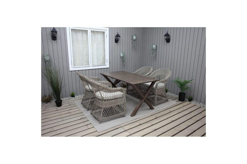 Udendørs møbelgruppe 150 cm Bord & 4 Merida naturel stole Brun - Brun - Havemøbler - Udendørsgruppe - Havesæt