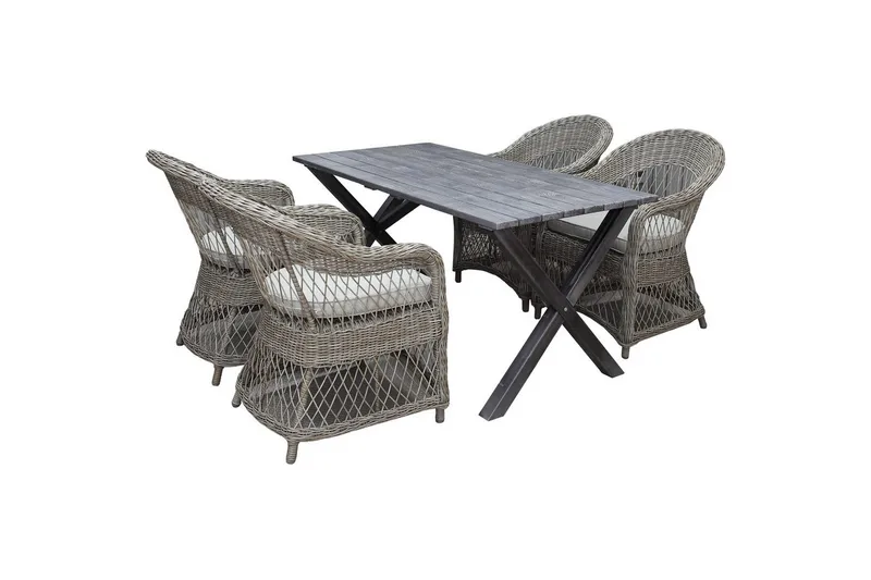 Udendørs møbelgruppe 150 cm Bord & 4 Merida naturel stole Grå, Grå