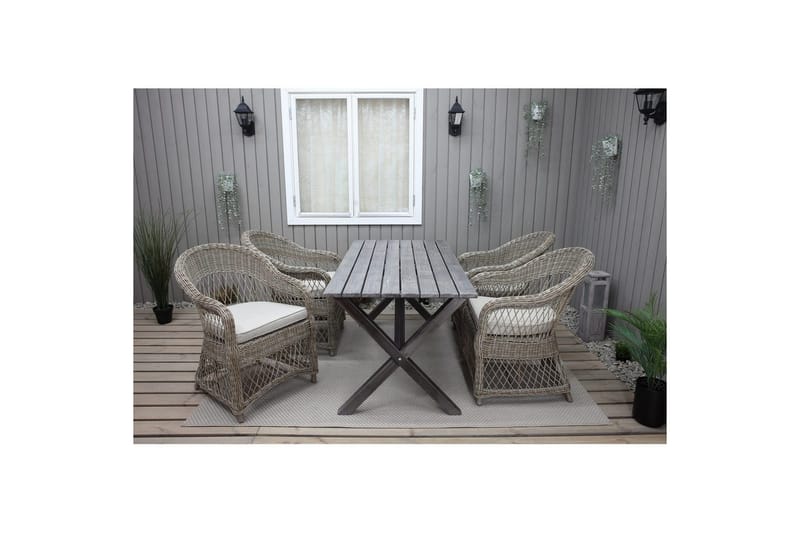 Udendørs møbelgruppe 150 cm Bord & 4 Merida naturel stole Grå - Grå - Havemøbler - Udendørsgruppe - Havesæt