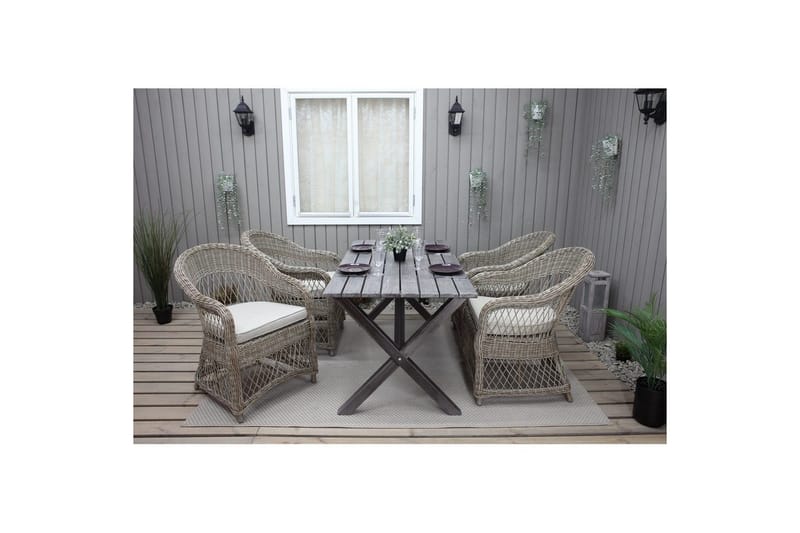 Udendørs møbelgruppe 150 cm Bord & 4 Merida naturel stole Grå - Grå - Havemøbler - Udendørsgruppe - Havesæt
