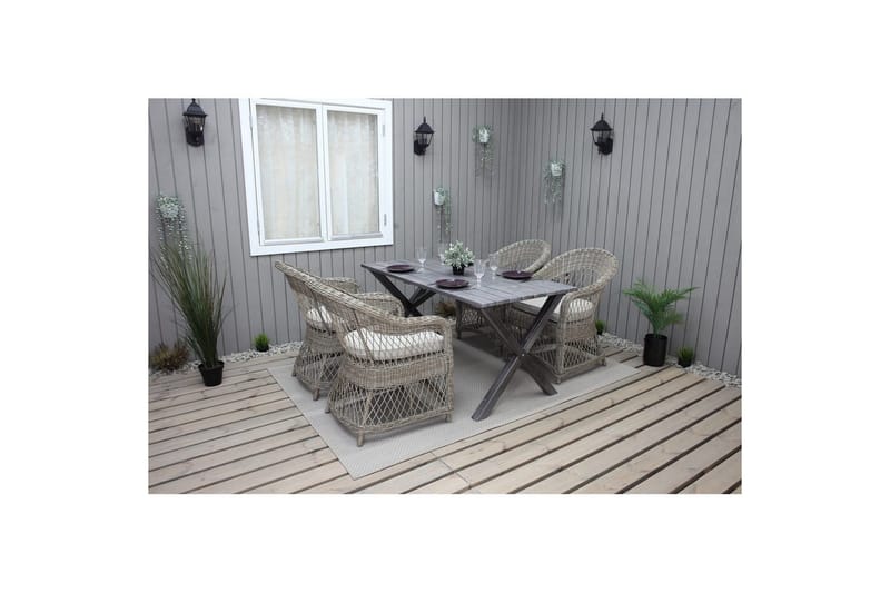 Udendørs møbelgruppe 150 cm Bord & 4 Merida naturel stole Grå - Grå - Havemøbler - Udendørsgruppe - Havesæt