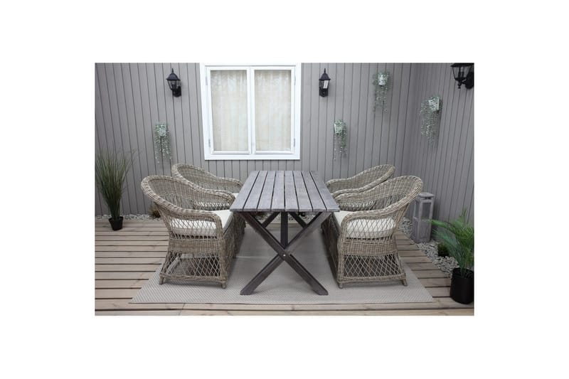 Udendørs møbelgruppe 150 cm Bord & 4 Merida naturel stole Grå - Grå - Havemøbler - Udendørsgruppe - Havesæt
