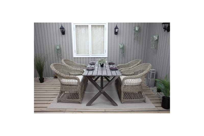 Udendørs møbelgruppe 150 cm Bord & 4 Merida naturel stole Grå - Grå - Havemøbler - Udendørsgruppe - Havesæt