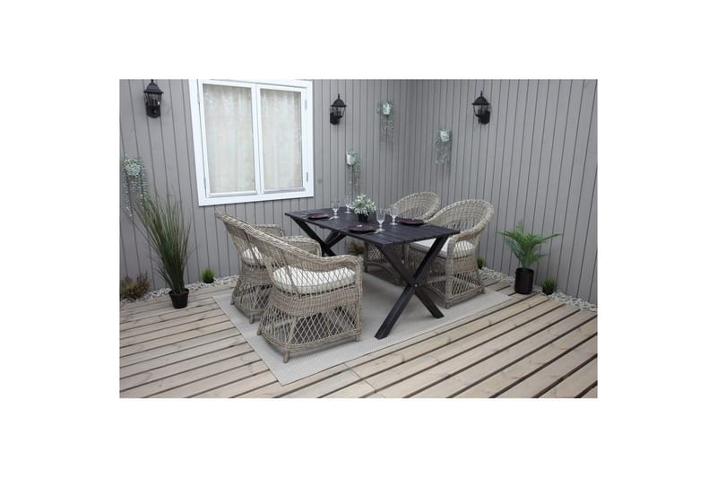 Udendørs møbelgruppe 150 cm Bord & 4 Merida naturel stole Sort - Sort - Havemøbler - Udendørsgruppe - Havesæt