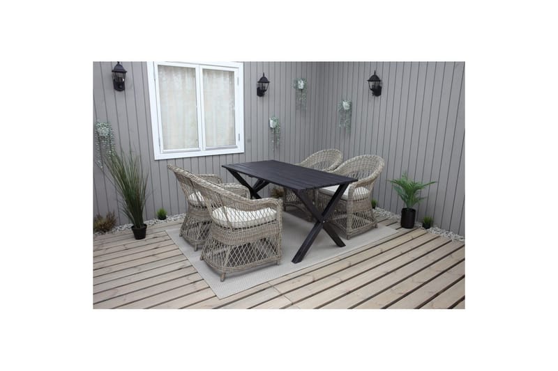Udendørs møbelgruppe 150 cm Bord & 4 Merida naturel stole Sort - Sort - Havemøbler - Udendørsgruppe - Havesæt