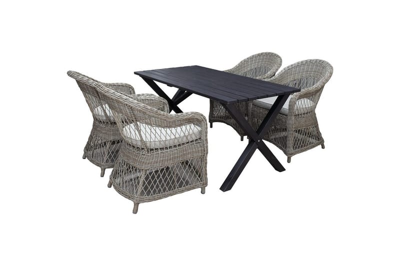 Udendørs møbelgruppe 150 cm Bord & 4 Merida naturel stole Sort - Sort - Havemøbler - Udendørsgruppe - Havesæt