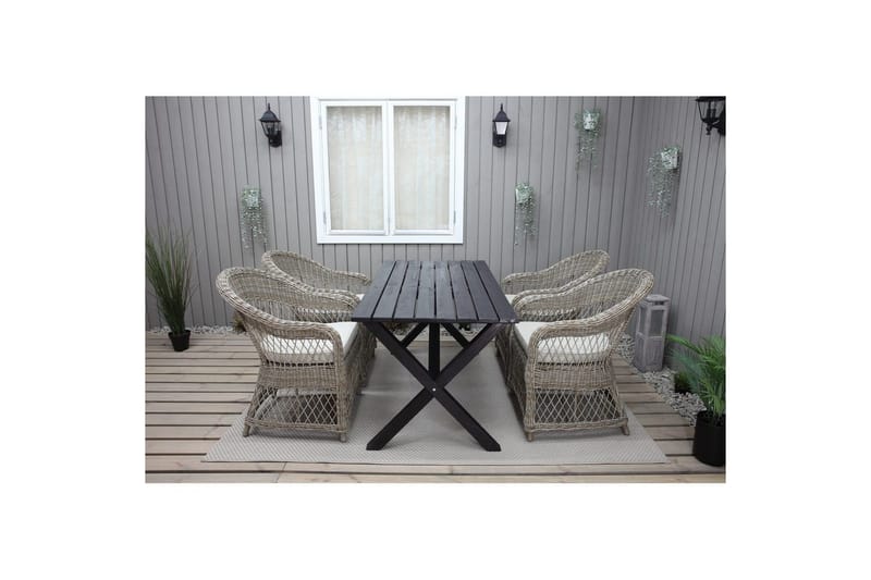 Udendørs møbelgruppe 150 cm Bord & 4 Merida naturel stole Sort - Sort - Havemøbler - Udendørsgruppe - Havesæt