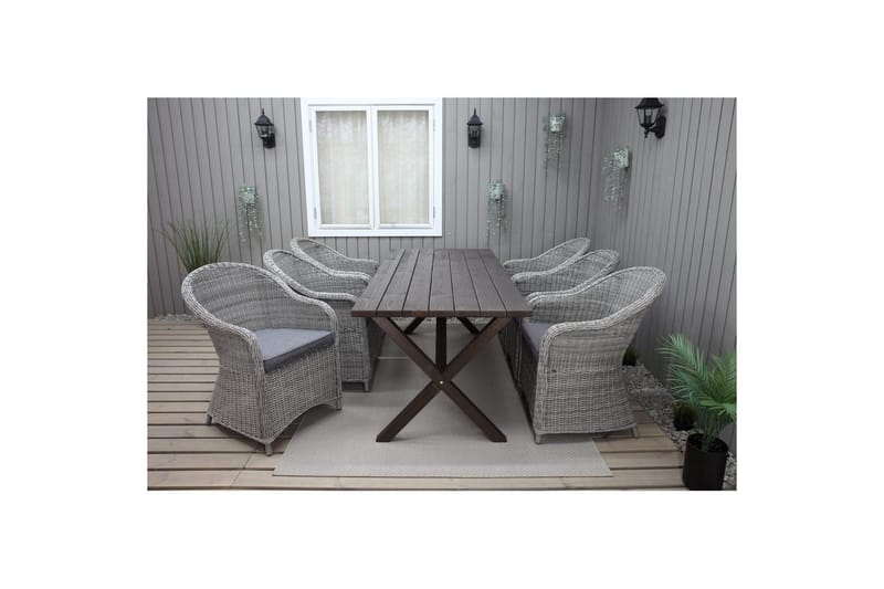 Udendørs møbelgruppe 190 cm Bord & 6 Belize grå stole Brun, Brun