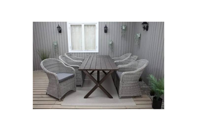 Udendørs møbelgruppe 190 cm Bord & 6 Belize grå stole Brun, Brun