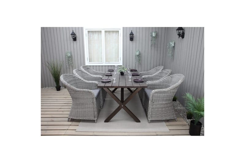 Udendørs møbelgruppe 190 cm Bord & 6 Belize grå stole Brun - Brun - Havemøbler - Udendørsgruppe - Havesæt