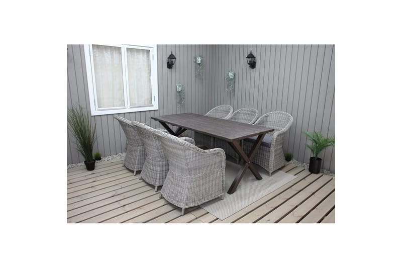 Udendørs møbelgruppe 190 cm Bord & 6 Belize grå stole Brun - Brun - Havemøbler - Udendørsgruppe - Havesæt