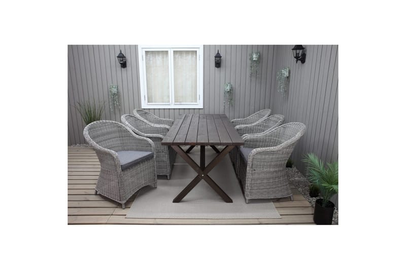 Udendørs møbelgruppe 190 cm Bord & 6 Belize grå stole Brun - Brun - Havemøbler - Udendørsgruppe - Havesæt