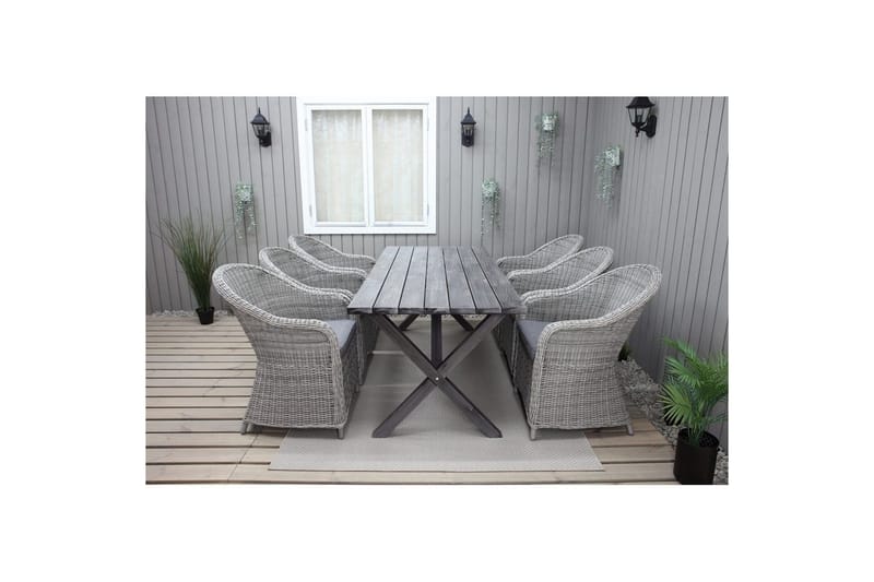 Udendørs møbelgruppe 190 cm Bord & 6 Belize grå stole Grå - Grå - Havemøbler - Udendørsgruppe - Havesæt