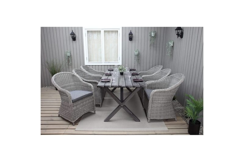 Udendørs møbelgruppe 190 cm Bord & 6 Belize grå stole Grå - Grå - Havemøbler - Udendørsgruppe - Havesæt