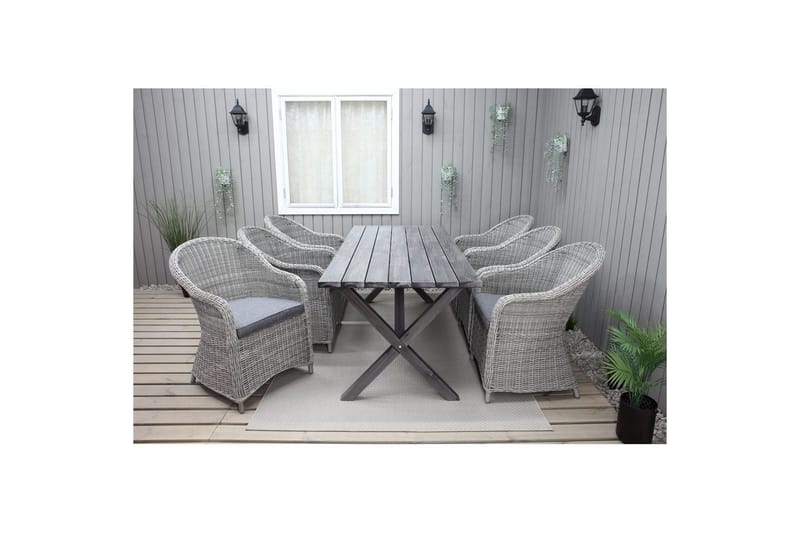 Udendørs møbelgruppe 190 cm Bord & 6 Belize grå stole Grå - Grå - Havemøbler - Udendørsgruppe - Havesæt