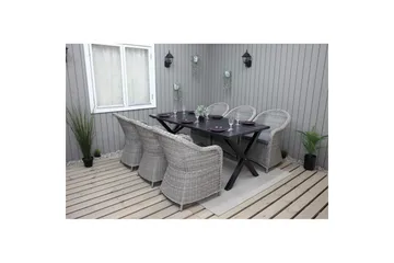 Udendørs møbelgruppe 190 cm Bord & 6 Belize grå stole Sort - Sort - Havemøbler - Udendørsgruppe - Havesæt