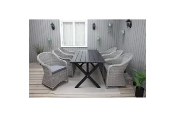 Udendørs møbelgruppe 190 cm Bord & 6 Belize grå stole Sort - Sort - Havemøbler - Udendørsgruppe - Havesæt