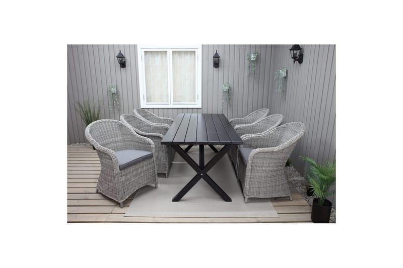 Udendørs møbelgruppe 190 cm Bord & 6 Belize grå stole Sort - Sort - Havemøbler - Udendørsgruppe - Havesæt