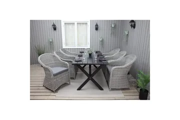 Udendørs møbelgruppe 190 cm Bord & 6 Belize grå stole Sort - Sort - Havemøbler - Udendørsgruppe - Havesæt