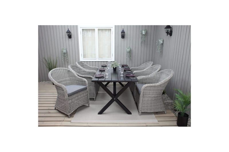 Udendørs møbelgruppe 190 cm Bord & 6 Belize grå stole Sort - Sort - Havemøbler - Udendørsgruppe - Havesæt